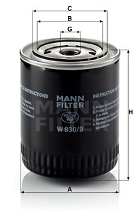 Filtro de aceite MANN-FILTER W930/9
